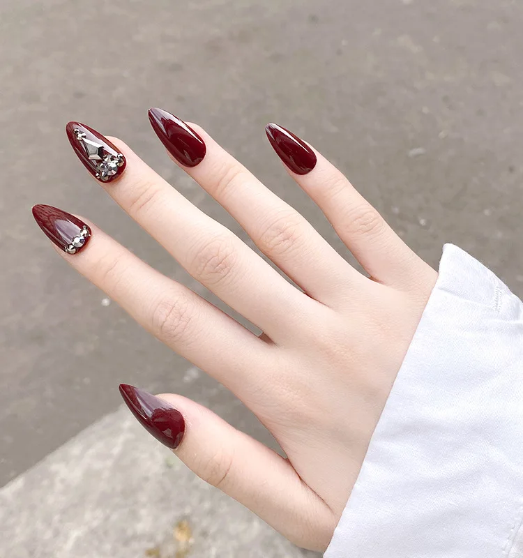 Накладные ногти длинные заостренные вишни алмазные наклейки для ногтей Готовые