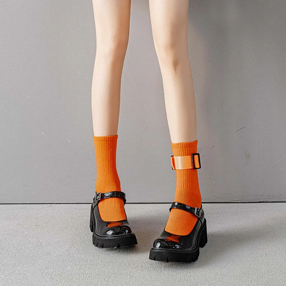 

Tide Bandage Girls Korean Calf Socks Buckle Accessories Women Socks Cotton