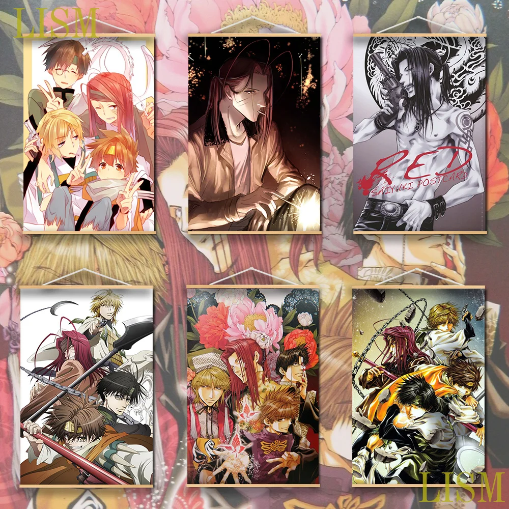 

Saiyuki Sanzo Goku Hakkai Gojyo Anime manga wall Poster solid wood hanging scroll with canvas painting
