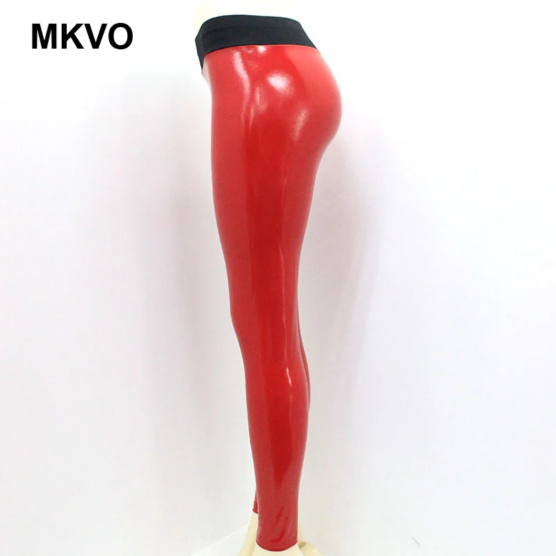 Женские черные леггинсы из ПУ кожи светоотражающие сексуальные эластичные с