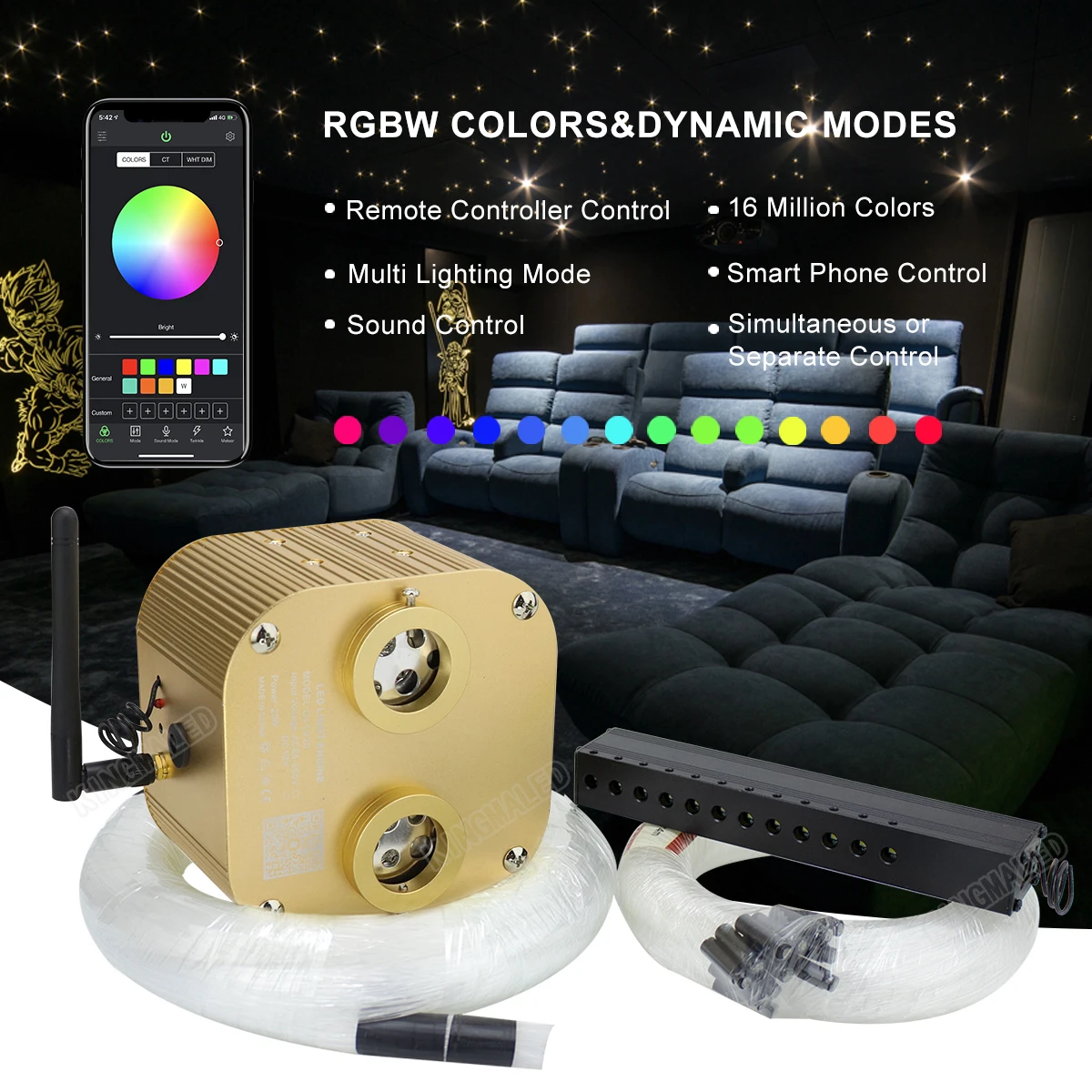 20 Вт RGBW мерцание оптоволоконный светильник s Bluetooth APP Управление потолочный