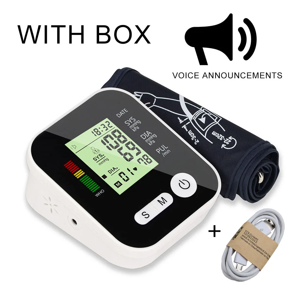 voice with box USB Электрический тонометр для измерения артериального давления, медицинское оборудование, аппарат для измерения давления, измеритель пульса - Цвет: voice with box USB