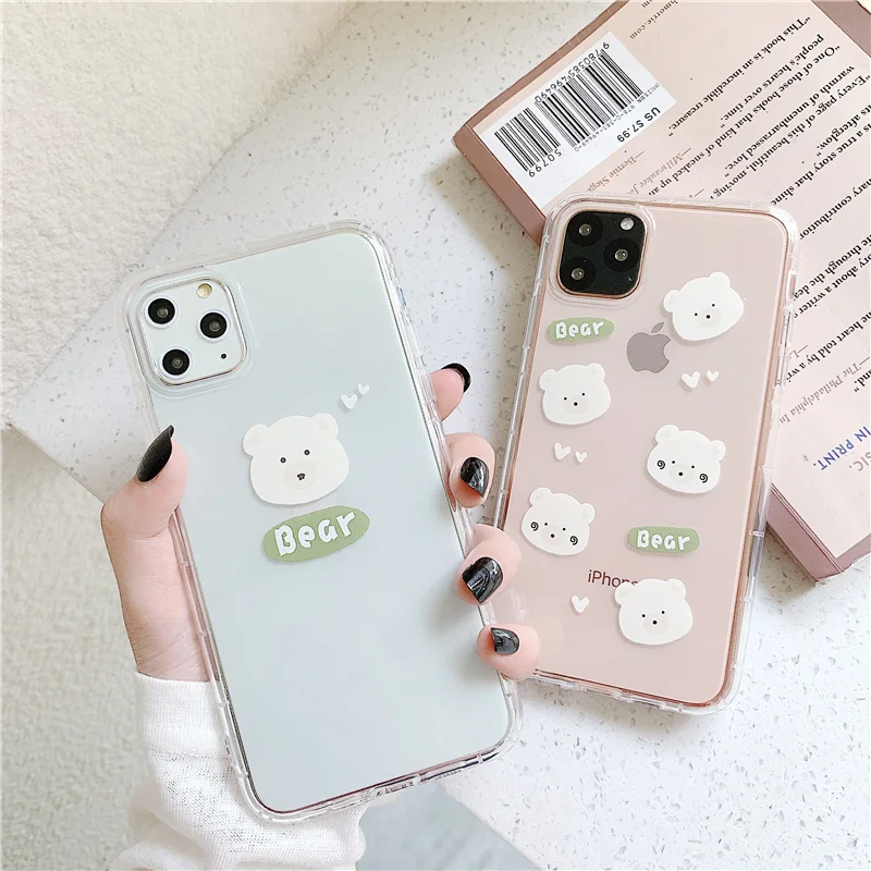 Милые корейские чехлы для телефонов с медведем iphone 11 Pro сердечками и медведями Xs