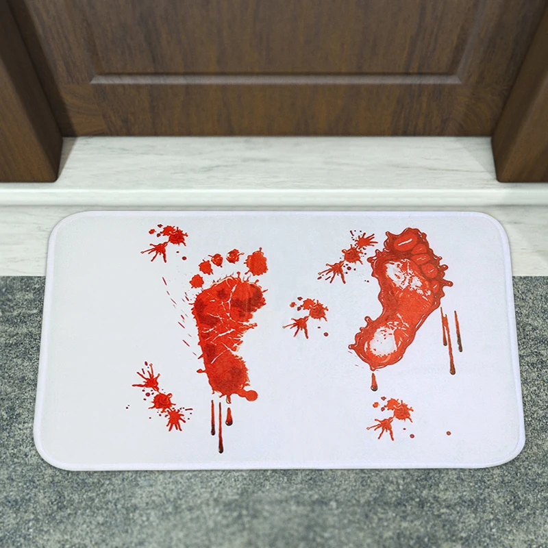 

Коврик для ванной, фланелевый, нескользящий, впитывающий, декоративный, для дома, кухни, Хэллоуин, страшная кровь