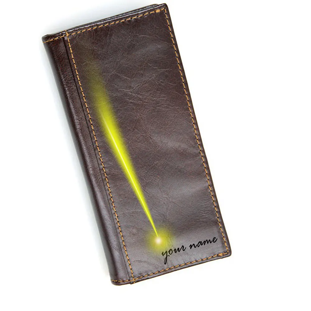 Мужской Длинный кошелек из натуральной кожи на молнии Бесплатная гравировка