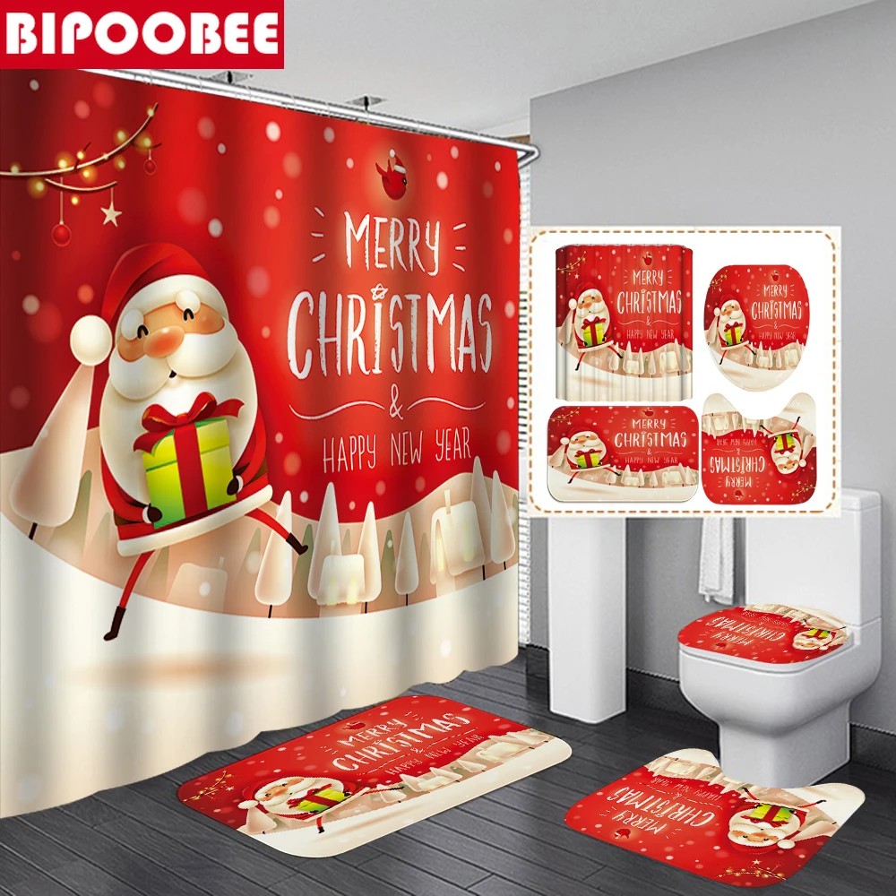 Рождественская занавеска для ванной с Санта Клаусом крышка унитаза красная душа