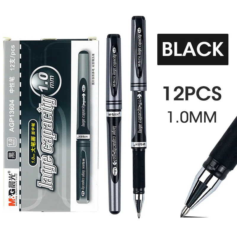Black Ink 12pcs M& G 1,0 мм гелевая ручка для подписи широкие гелевые чернила 12 шт. черные синие ручки канцелярские принадлежности для школы офисные принадлежности для письма милые Kawaii - Цвет: Black Ink 12pcs