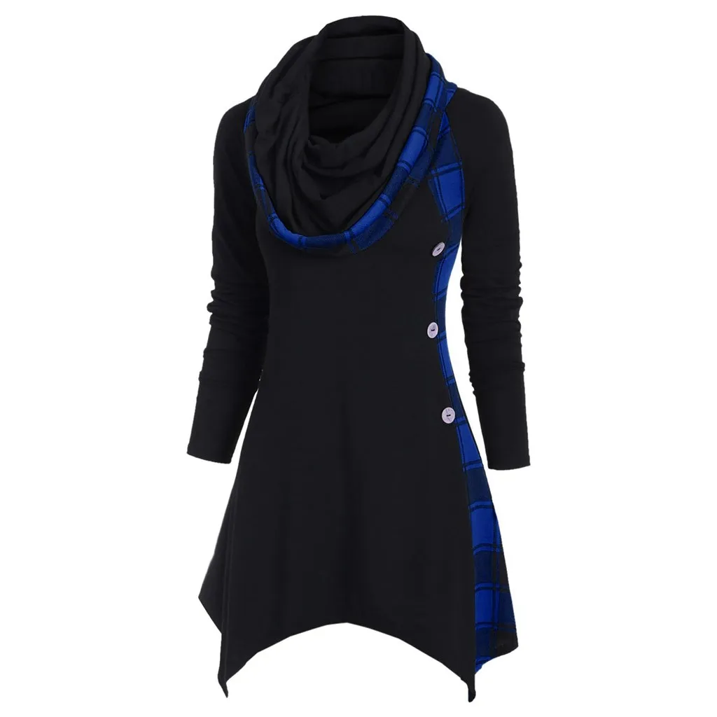 Женская Асимметричная толстовка с капюшоном размера плюс в клетку воротом