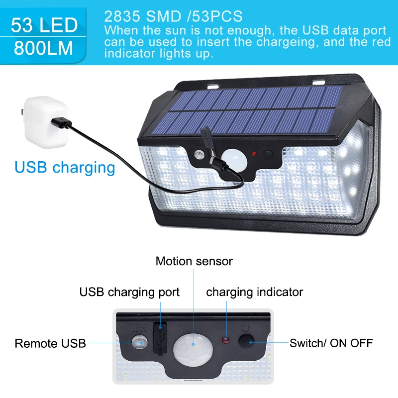Суперъяркая уличная водонепроницаемая лампа 800 лм для освещения сада USB зарядка с