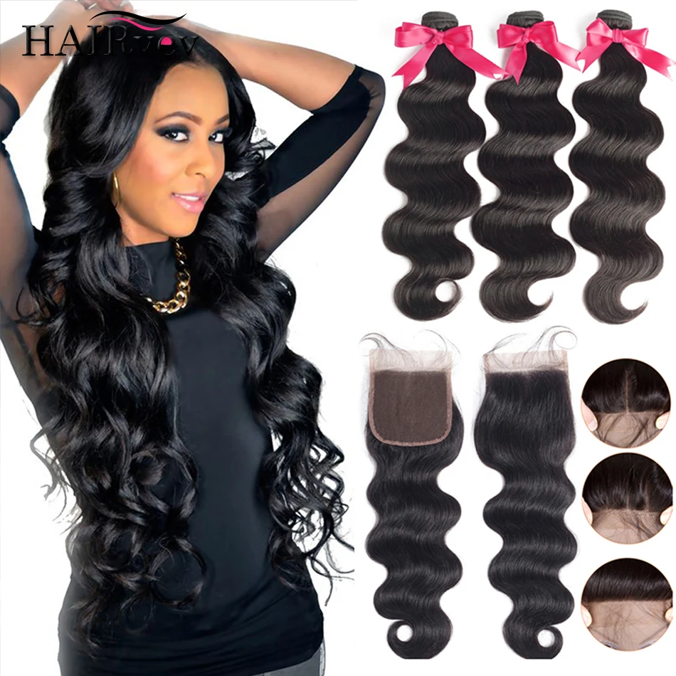 

30 Inch Brazilian Human Hair Bundle Deals With Closure Body Wave Curly Remy Hair Extension Preplucked Soft Human Hair 3 Bundle