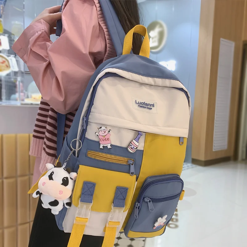 

2021 New Large Capacity Waterproof Nylon Women Backpack Female Multi-pocket Travel Bag Lovely Girl's Large Capacity Schoolbag