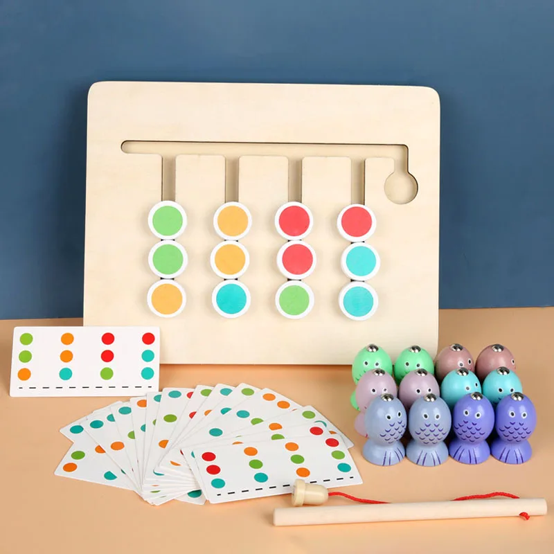 

2 в 1 детские игрушки Монтессори Деревянные игрушки четыре цвета игра и рыбалка игрушки дошкольное образование обучающие игрушки