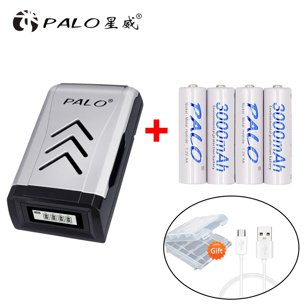 4 слота ЖК-дисплей умное зарядное устройство для аккумуляторов AA/AAA+ 8 шт aa 3000mah nimh аккумуляторы - Цвет: USB with 4 battery