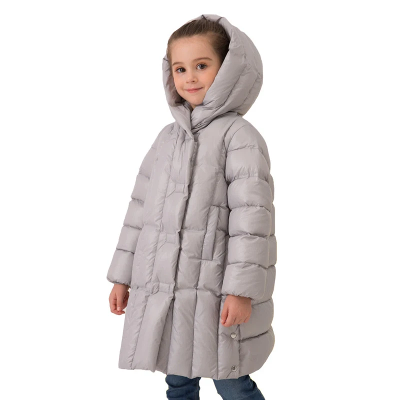 

Elegant Baby Girls Puffer Jacket 5 6 8 10 years Black Gray Winter Down Coat Hoodie Long Parkas Students School Outerwear