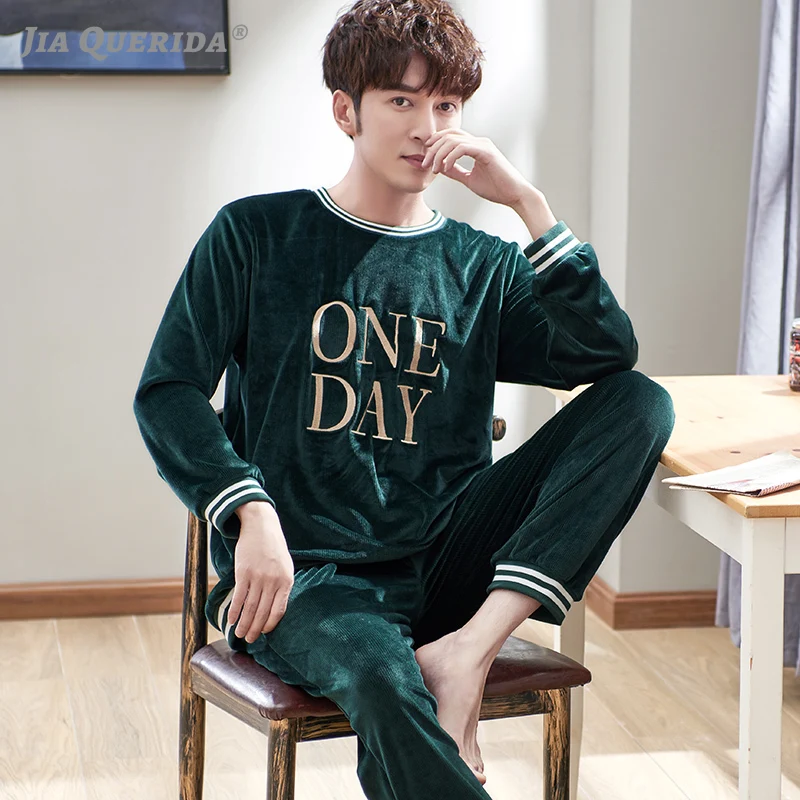 Пижамы для мужчин зимние бархатные теплые спальные костюмы Роскошные пижамы с