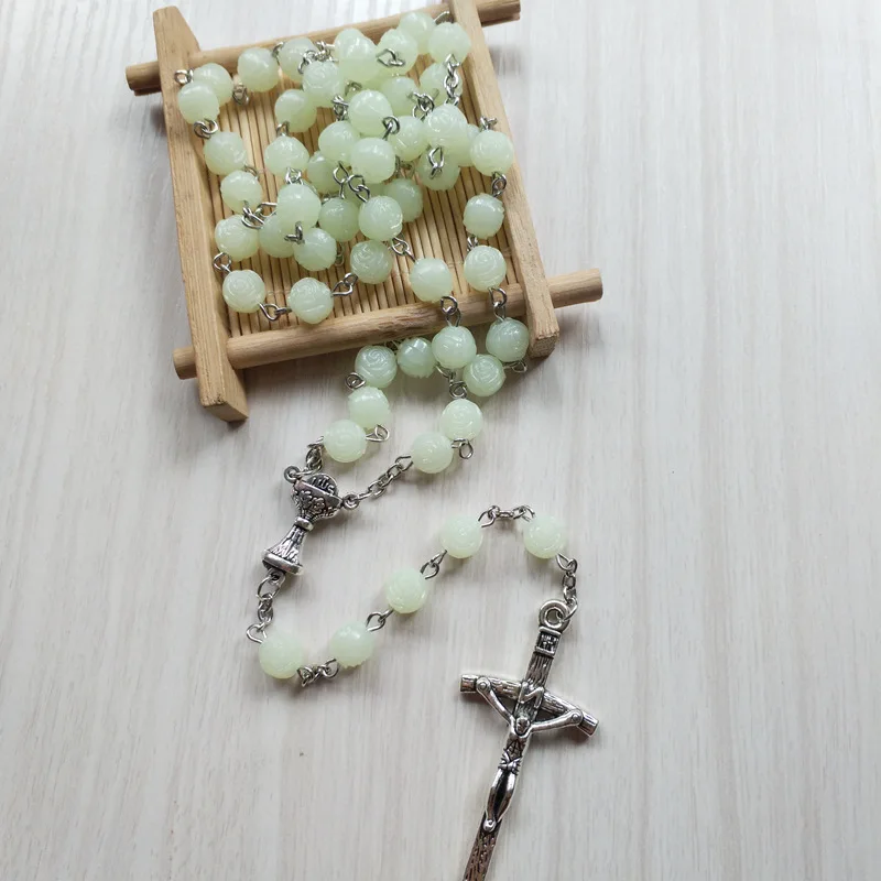 Светящиеся в темноте розовые четки ожерелье Христианская Католическая мать