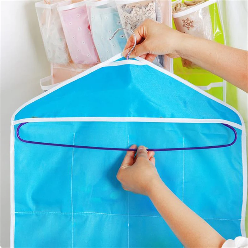 

16 Pockets Clear Hanging Bag Socks Tie Bra Underwear Rack Hanger Storage Organizer Foldable Wardrobe Wall Door Back Hanging Bags