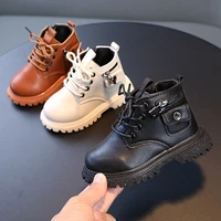 girlsboys tide boots 2022 hot lace up winter autumn children pockets short boots black chunky kids ankle boots british style