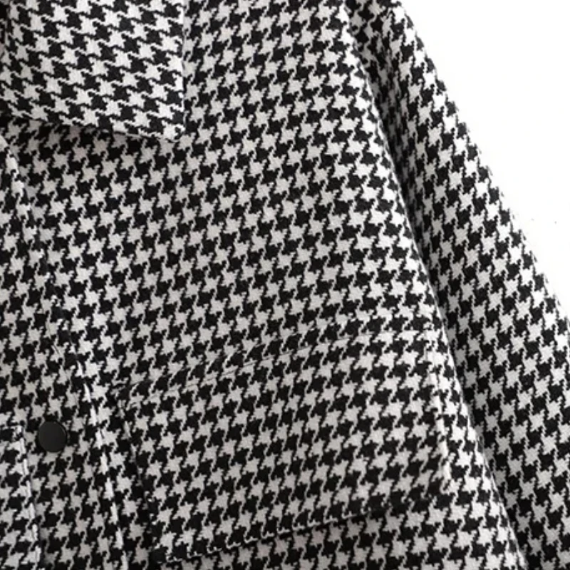 

Spring Women Tassels Decoration Houndstooth Shirt Coat Female Long Sleeve Outerwear Casual Lady Loose Tops C1099