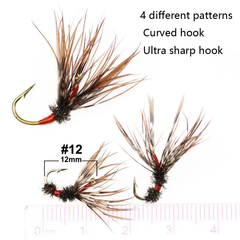 Vampfly 24 шт./кор. 12 # Ассорти Tenkara Dry Flies Midge Nymphs Fly Fishing для форели окуня Stealhead приманки