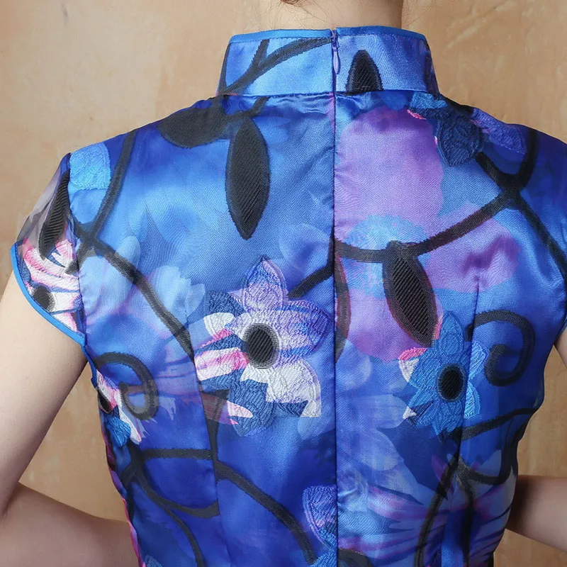 

Special Offer Blue Women Lace T-shirt Chinese traditional cheong-sam tops female Slim shirts Summer blusa Mujer Camisa