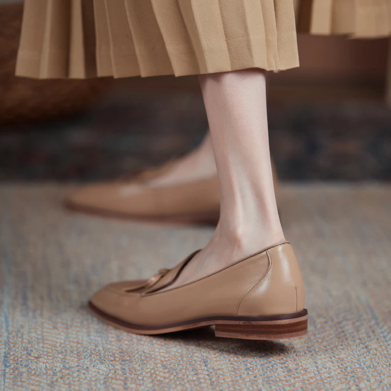 

Genuine Leather Loafers 2021 Women Shoes Square Toe Flats Brock Women's Shoes Oxford Shoes For Women Retro Butterfly-knot Shoes