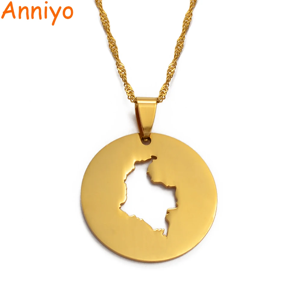 Anniyo цвета золота Круглые карта Колумбии кулон ожерелья для Для женщин колумбийский ювелирные изделия#015921