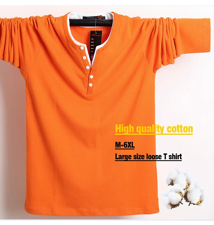 Большой размер 4XL 5XL 6XL Мужская свободная футболка с длинными рукавами Новая Осенняя фальшивая двойка Повседневная Однотонная футболка мужской бренд