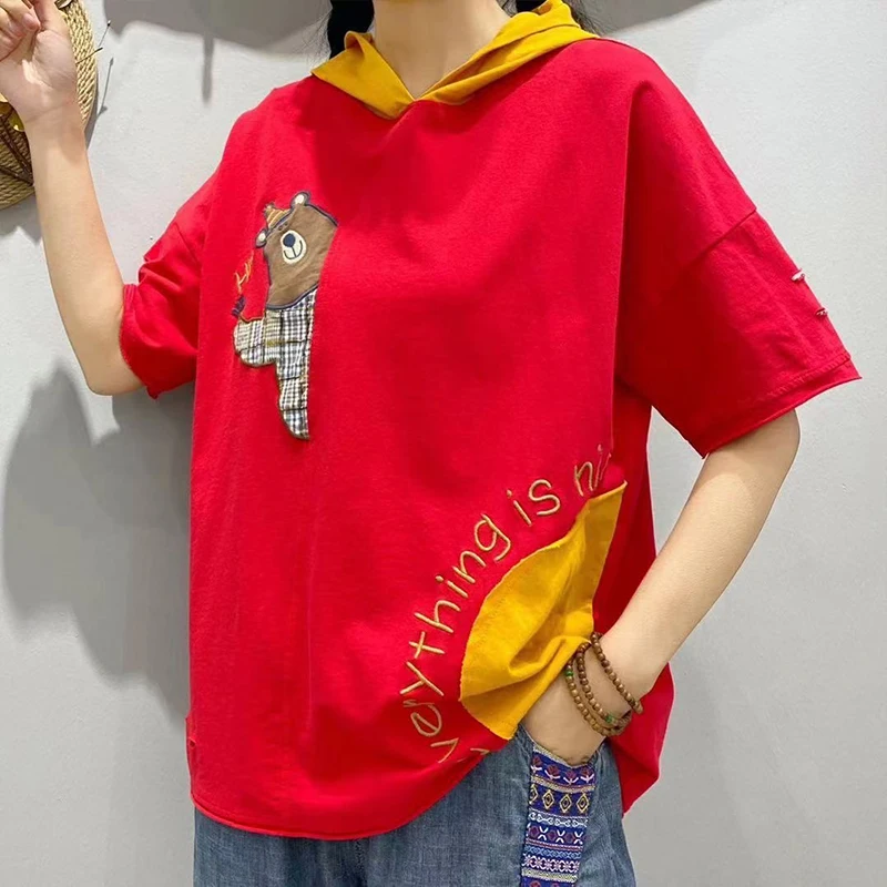 

Max LuLu Summer 2021 New Style Clothes Female Hooded Fitness Tshirts Womens Printed Embroidery Tees Ladies Casual Tops Big Size