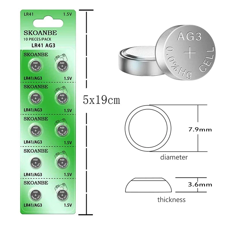 SKOANBE 3-10PCS LR41 392 384 192 AG3 SR41 1.5V Button Coin Cell Battery Watch Battery. | Источники питания
