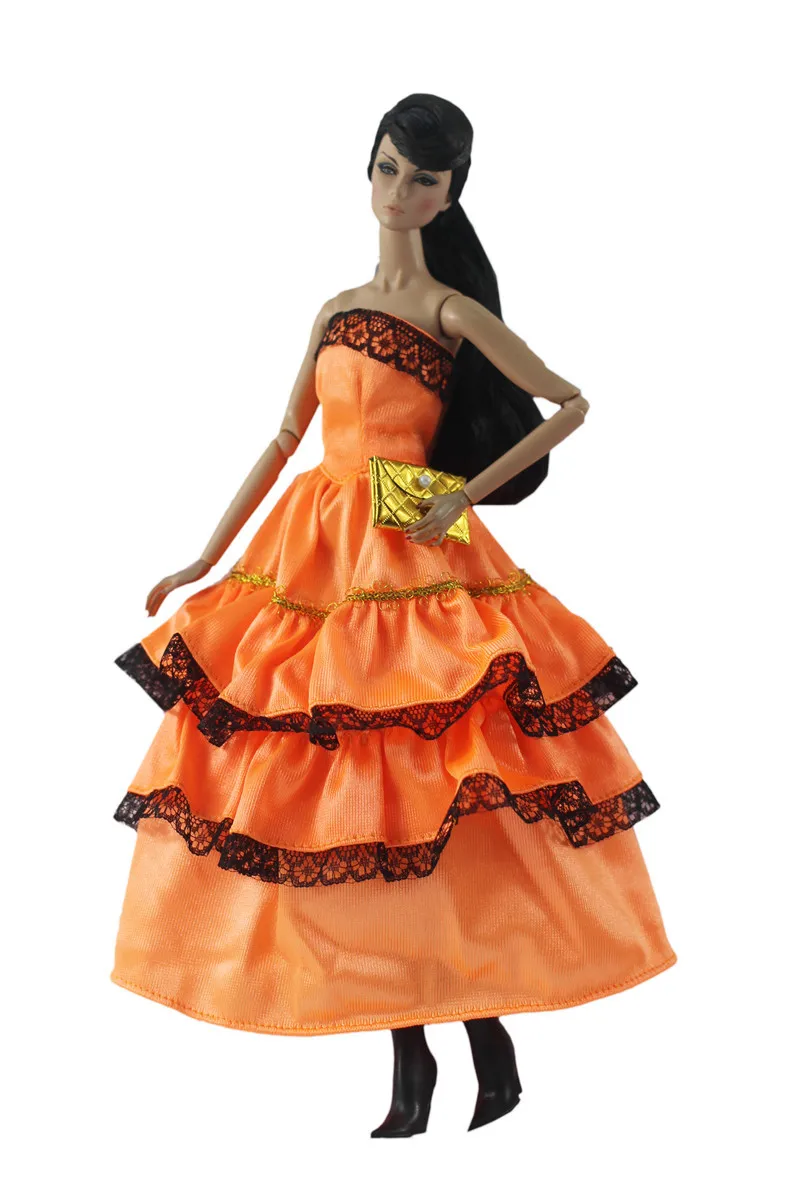 1/6 Fashion Orange Multi Layer Princess Dress Doll Outfit For Barbie Clothes Purse Handbag 1/6 BJD Dolls Accessories Kid DIY Toy