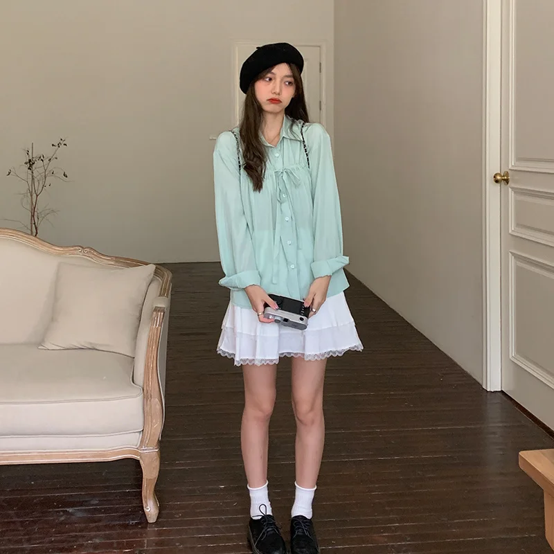 Рубашка женская с длинным рукавом тонкая зеленая Солнцезащитная рубашка