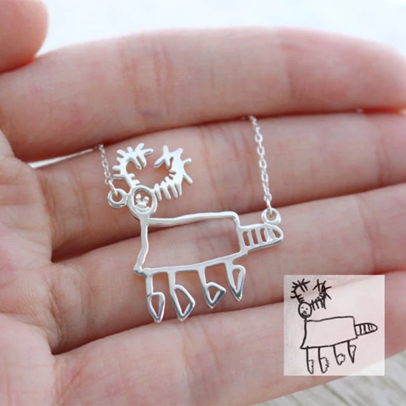 

Personalized Necklace •Stainless Steel Children's Painting Necklace • Children's Art Necklace • Gifts for Mom and Grandma