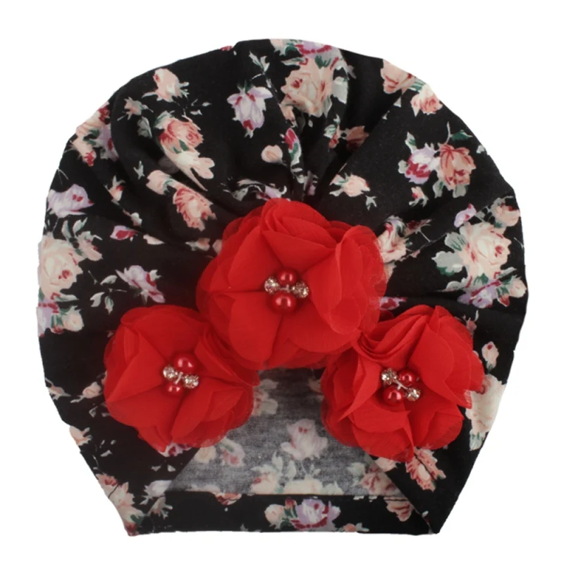 Осенняя Мягкая Милая шапочка с цветами и жемчужинами для новорожденных девочек