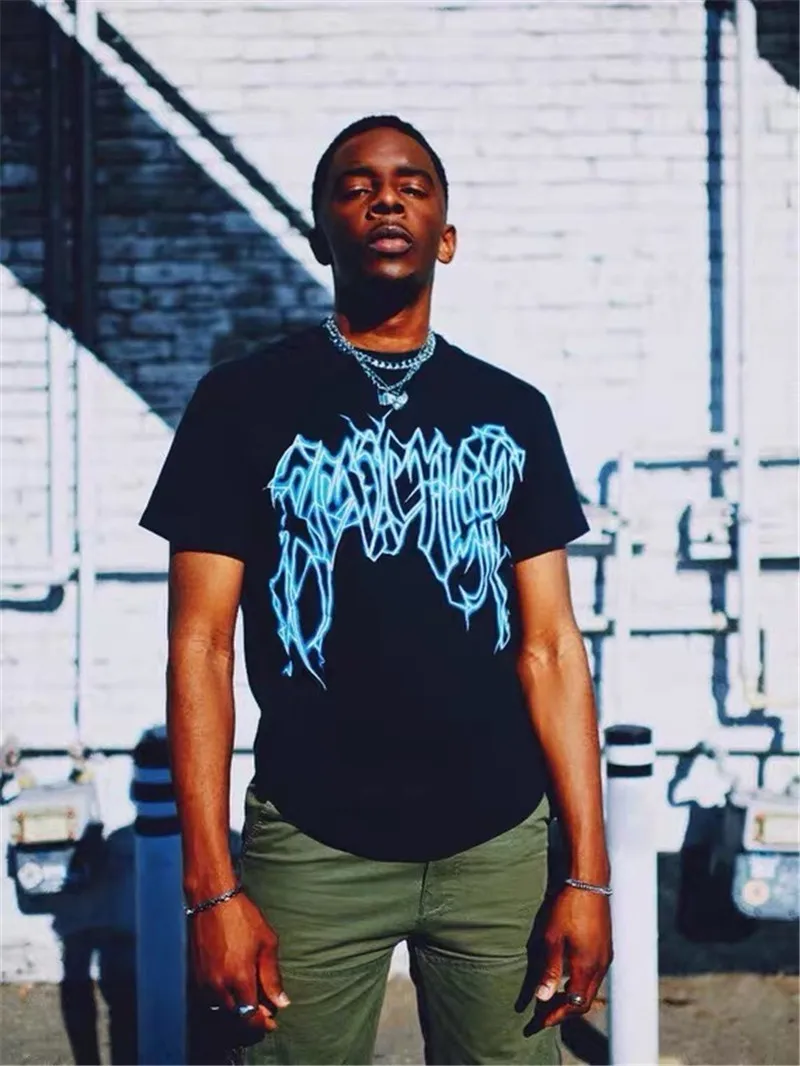 

Foaming Printing Revenge Black Lightning T-shirts Men Women 1:1 High Quality T shirts Summer Style Tee Tops