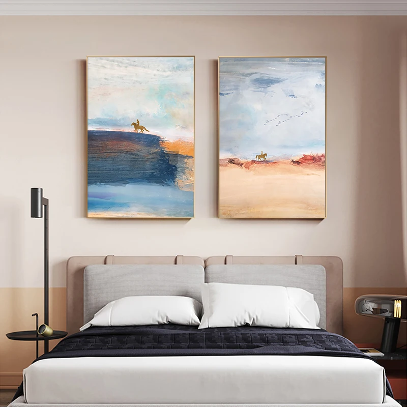 

Abstract Landscape Wall Art Canvas Painting Gold Foil Horse Poster Print Nordic Modern Wall Pictures for Living Room Home Decor