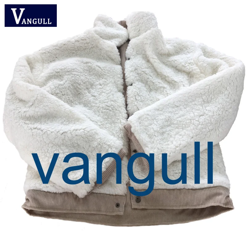 Vangull Corduroy Jacket Thick Velvet Women Jackets Winter New Warm Solid Outerwear Long Sleeve Vintage Short Women Coat