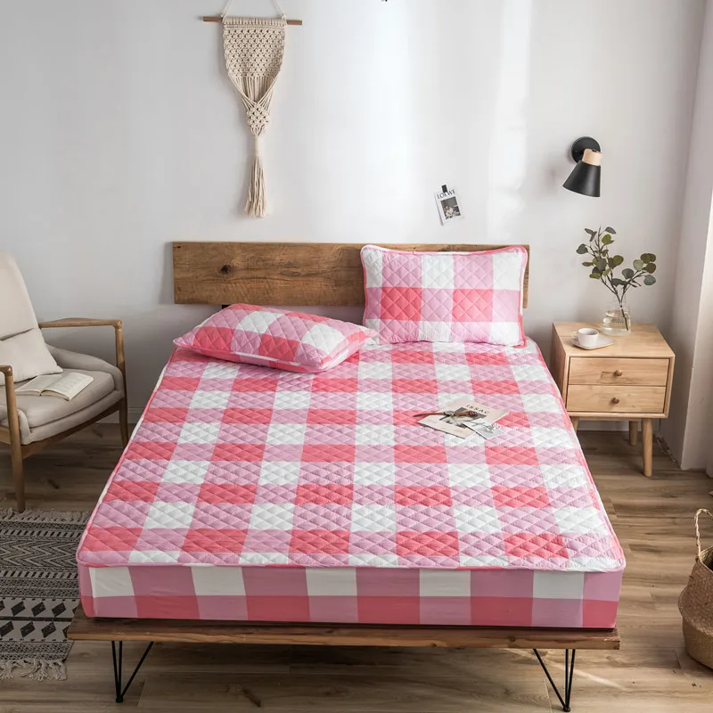 Pink plaid 01 Новинка 200*220*25 см гипоаллергенный стеганый наматрасник для кровати, наматрасник, мягкий наматрасник, моющийся матрас, протектор матраса - Цвет: Pink plaid 01