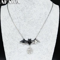 2022 gothic stainless%c2%a0steel bat necklaces for women witchcraft pentagram silver color necklace jewelry collar mujer n3060s01