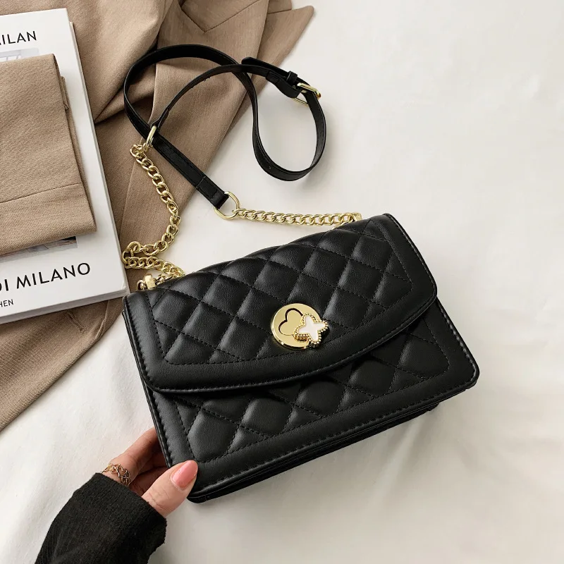 

Luxury Exquisite Lock Solid Color Flap Bag Women Diamond Lattice Chain Crossbody Bags 2021 New Designer Flowers Buckle Handbag