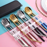 5pcset portable tableware cutlery set stainless steel dinnerware school travel flatware set dinner knife fork spoon cutlery set