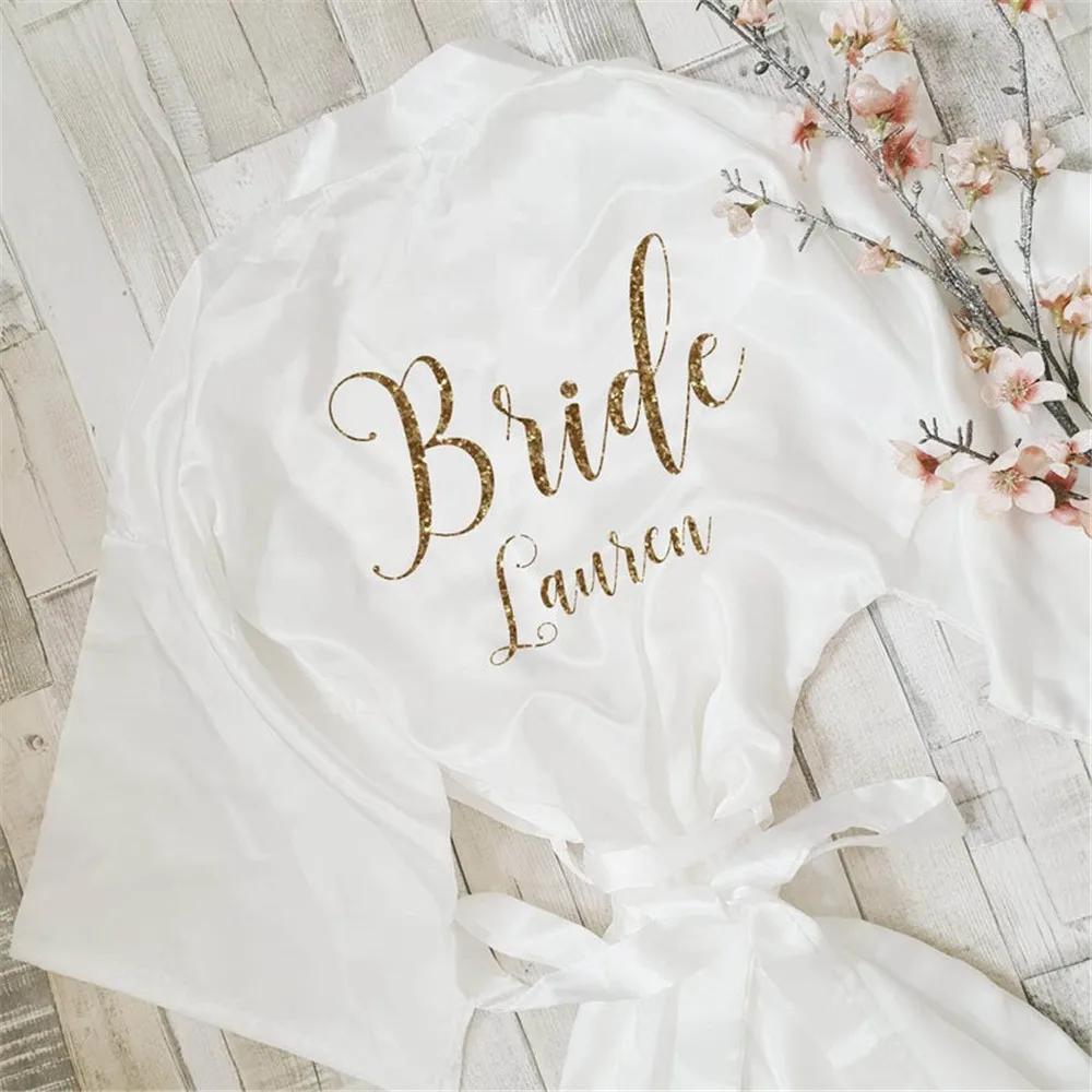 Индивидуальный Блестящий Атласный халат для невесты розовое золото одежда сна