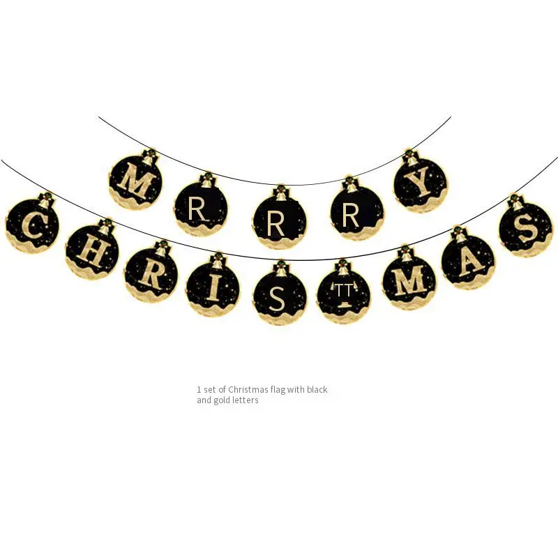 Милый Санта Клаус черный Золотой флаг фон украшения на стену Рождественские шары