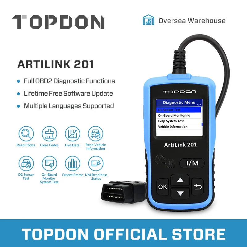 TOPDON arilsink 201 OBD2 автомобильный считыватель кодов полная функция OBD2 AL201 контрольный светильник двигателя(MIL) Live Data Freeze Frame Просмотр данных