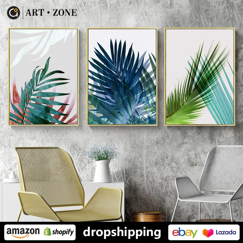 Современные зеленые тропические листья растений плакаты принты картины на