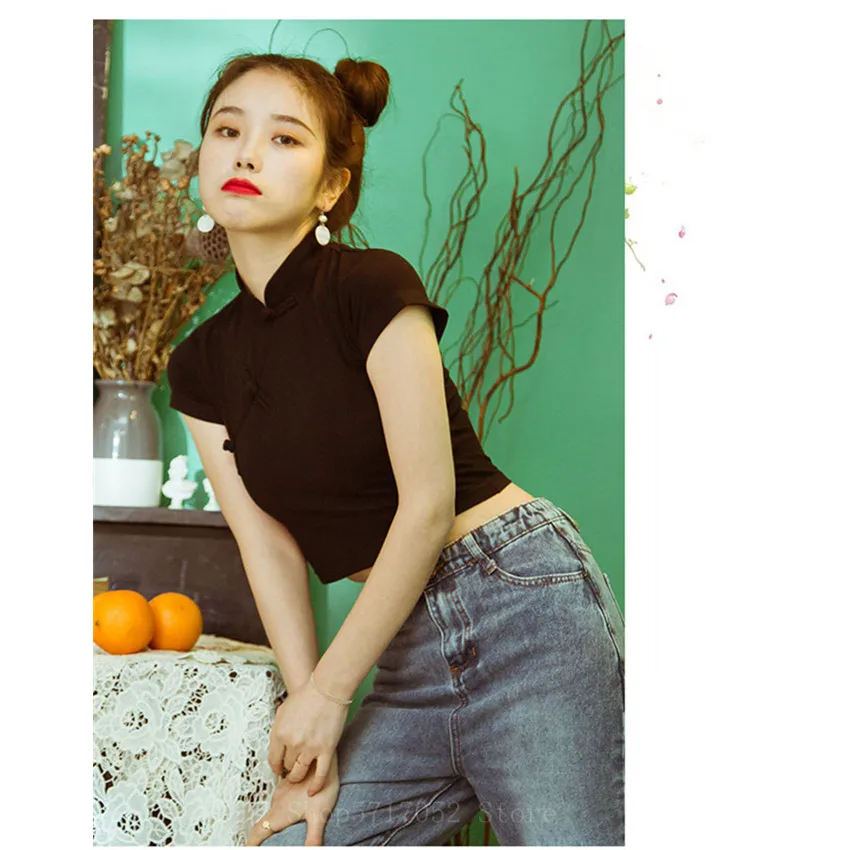 Китайский топ женские тонкие рубашки с коротким рукавом летние Hanfu сексуальная девушка Qipao традиционный Топ