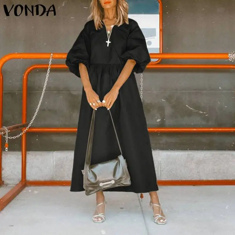 VONDA женское платье 2020 повседневное v-образный вырез половина рукава одноцветное