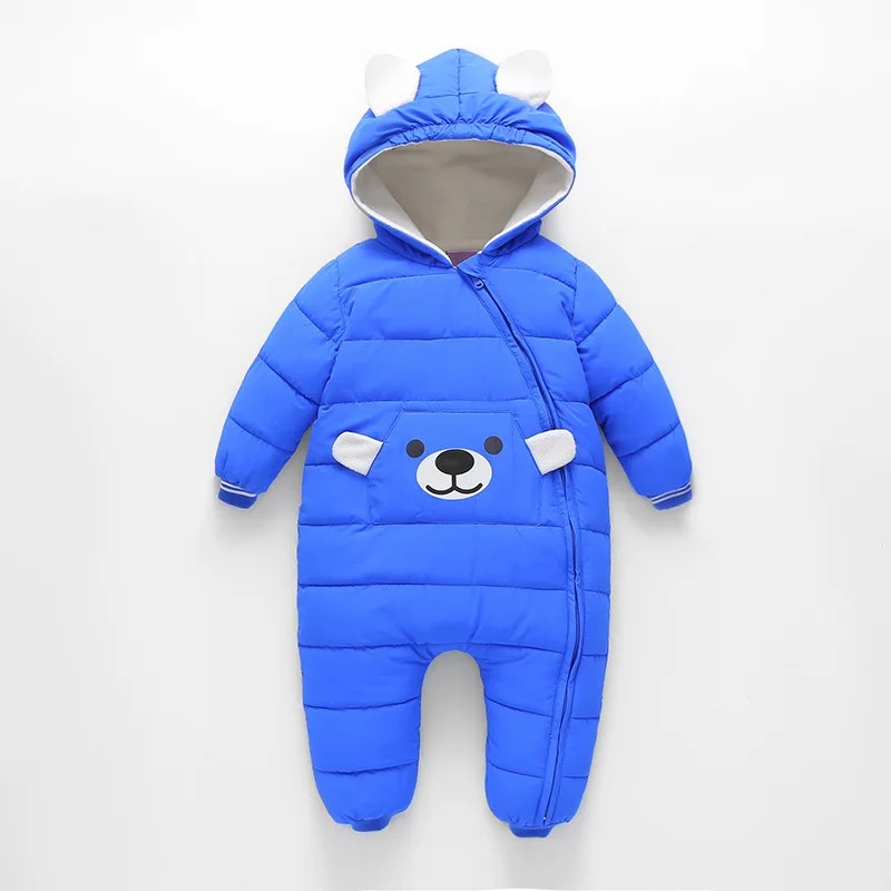 Для малышей с милым медведем зимняя одежда для сна-комбинезон капюшоном Плотная
