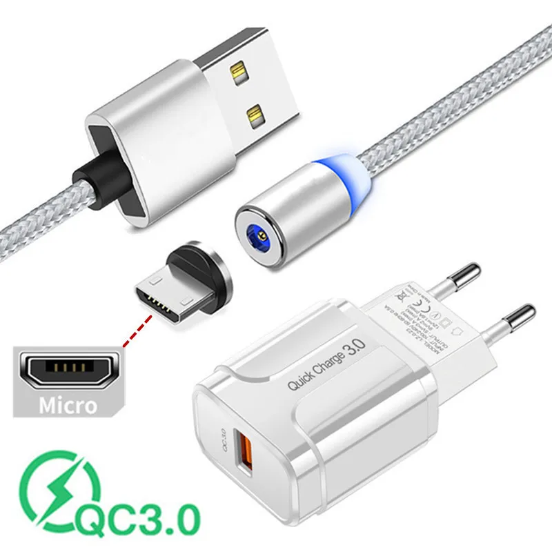 QC 3 0 быстрое зарядное устройство магнитный Шнур Micro USB адаптер для Samsung Huawei P Smart Honor