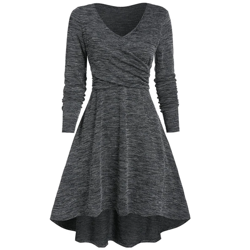 

Spring Autumn New Elegant V-Neck Formal Dresses for women Fashion Solid Color Dress Long Sleeve High Waist Large Size Dresses